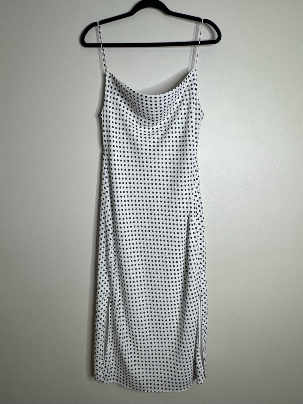 Endless Rose White Black Polka Dot Cowl Neck Midi Slip Dress Large Minimal